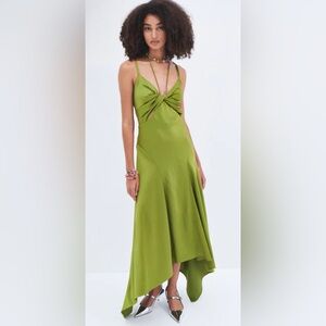 MONSE Olive Green Asymmetrical Slip Dress
